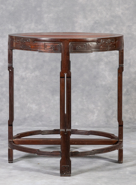 红木镶瘿木回纹双拼小圆台