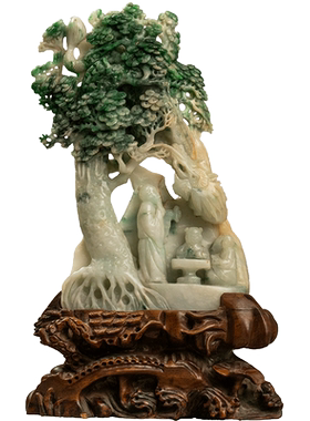 （已售出）清代翡翠雕松下高仕山子摆件文玩收藏天然翡翠摆件750g