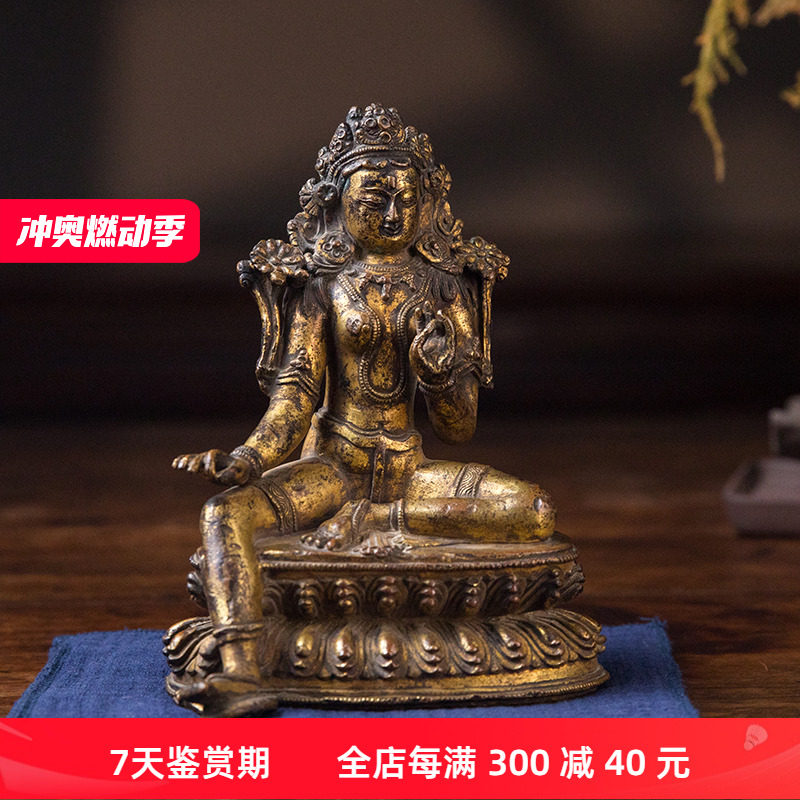 清代 铜鎏金绿度母老物件古董佛像收藏客厅办公室度母佛供奉摆件