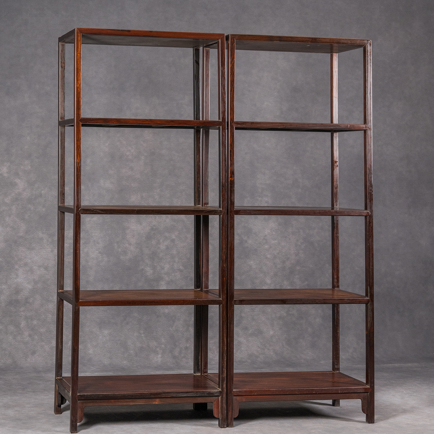 清代红木全敞式四层架格（一对）明式家具古董收藏大红酸枝书架