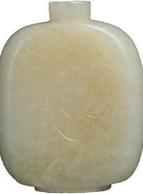 清代和田玉籽料雕童子鼻烟壶文玩玉器收藏天然和田玉雕把件 43.6g