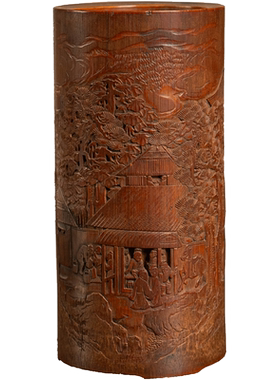 竹雕山水人物笔筒明清古典