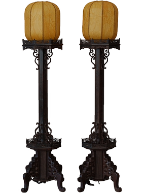 清代红木独柱八角灯台（一对）