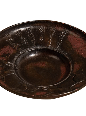 琢斋款班紫铜鼠纹杯托