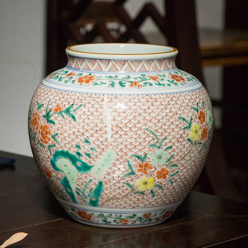 清代五彩花卉纹罐老物件文玩古董收藏瓷器艺术品摆件客厅装饰摆件