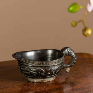 清代 紫檀夔龙纹匜形杯老物件文玩古董收藏小叶紫檀中式装饰摆件