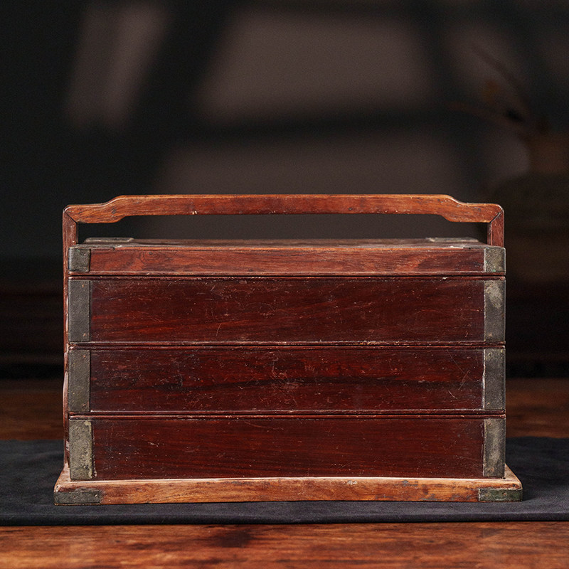 清早期 黄花梨三撞提梁盒文玩古董收藏文房用品海南黄花梨文房盒