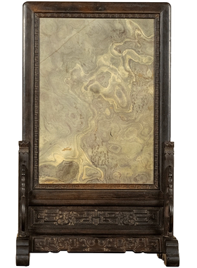 紫檀镶绿石雕夔龙纹插屏