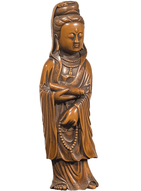 清代黄杨木雕持卷观音像文玩古董佛像收藏真品观世音佛像供奉摆件