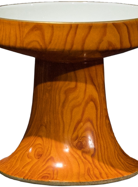 清代粉彩山水人物木纹高足古董