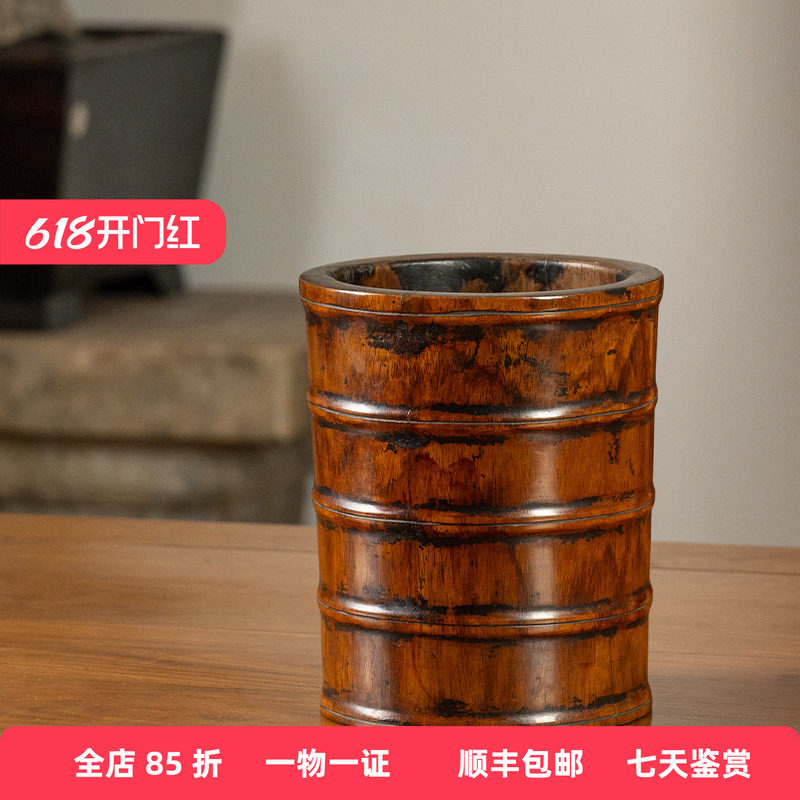 清代黄花梨竹节工笔筒文玩古董收藏文房雅器海南黄花梨笔筒摆件