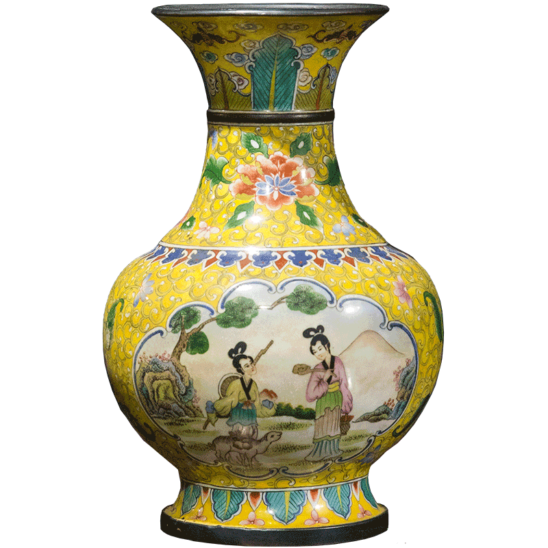清代铜胎画珐琅麻姑献寿花瓶文玩古董收藏铜制艺术品中式花瓶摆件