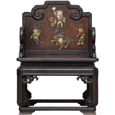 紫檀镶瘿木百宝嵌番人进宝宝座