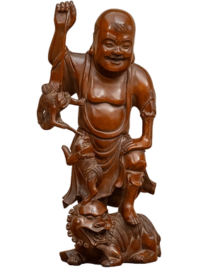 黄杨木雕刘海戏金蝉摆件