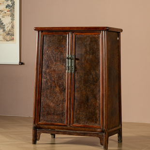 清早期黄花梨镶瘿木圆角柜明式古董家具收藏海南黄花梨书柜面条柜