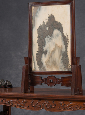 红木镶云石钱币纹插屏