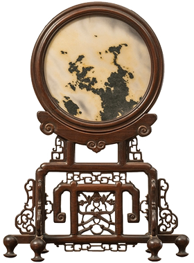 红木镶云石透雕蝠纹圆形插屏