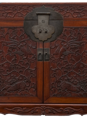 黄花梨浮雕麒麟引凤官皮箱