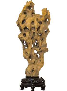 清代灵璧石文房赏石红木座