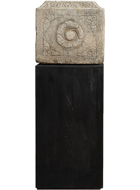 汉白玉雕卷草云纹石座摆件