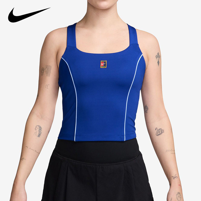 Nike耐克网球背心女新品蓝色运动上衣小众修身透气运动休闲网球服