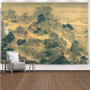 千里江山图背景布挂布卧室床头墙布客厅画布宿舍墙壁遮挡挂毯国画