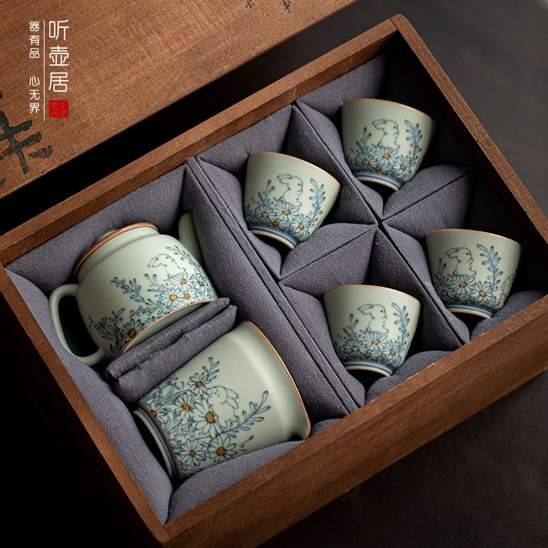 听壶居新款茶具套装家用整套功夫茶具套装一壶四杯泡茶杯旅行茶具