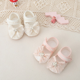 婴儿地板鞋 2026春夏季 珍珠蝴蝶结软底学步鞋 女宝宝蕾丝公主鞋 新款