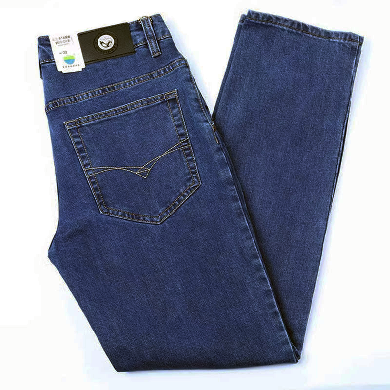高端苹果牛仔裤男秋冬款直筒宽松弹力中老年男士高腰休闲长裤子