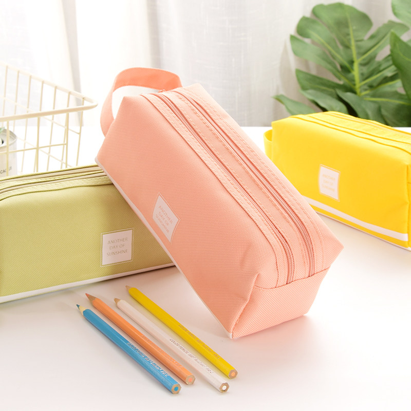 大容量帆布笔袋女孩男孩子儿童小学生创意简约ins日系纯色高颜值铅笔袋可手提双层文具盒拉链文具袋初高中生