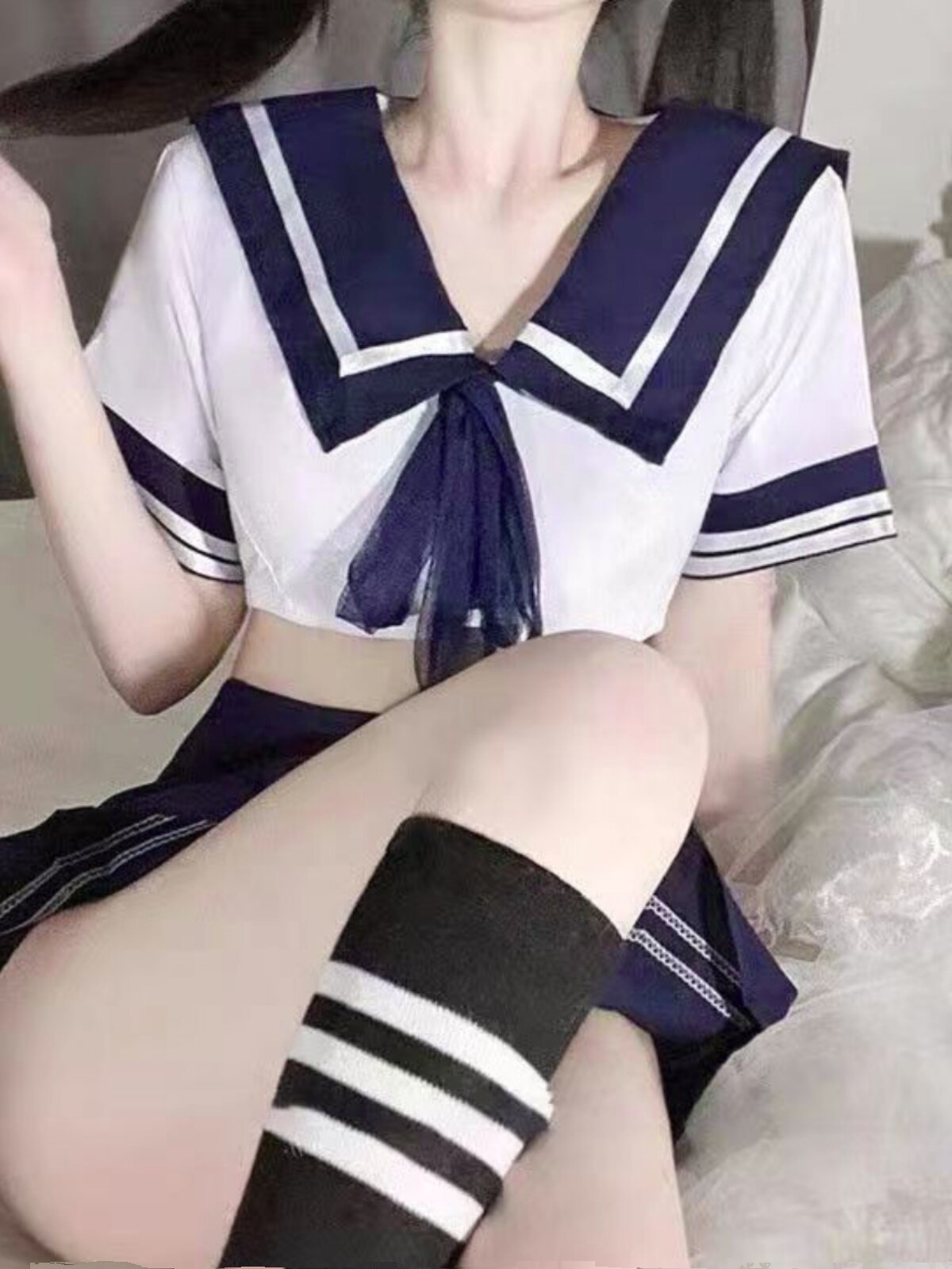 PURE LORI TWO-DIMENSIONAL JK UNIFORM SET SEXY AND SWEET COLLEGE STYLE JAPANESE AND KOREAN NAVY COLLAR ULTRA-SHORT PLEATED SKIRT