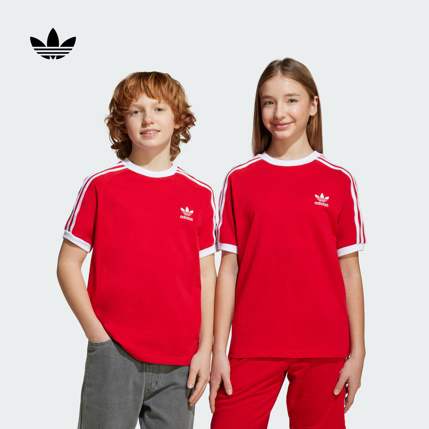 男女大童 三条纹纯棉舒适宽松运动短袖T恤adidas阿迪达斯三叶草,童装/婴儿装/亲子装,T恤,淘宝优惠券,粉丝福利购,淘宝优惠卷