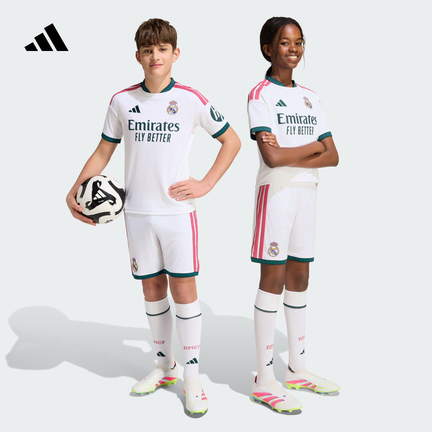 皇家马德里主场球迷版速干足球短裤男女大童adidas阿迪达斯
