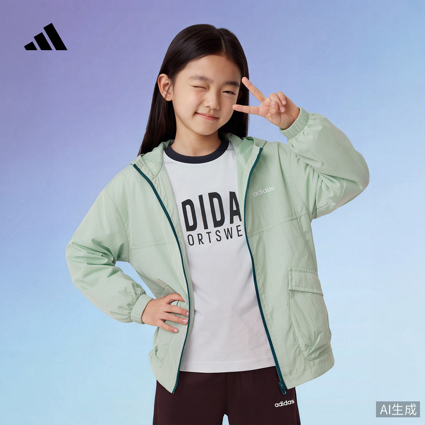 男女童拒水休闲运动夹克早秋外套儿童新款adidas阿迪达斯轻运动										