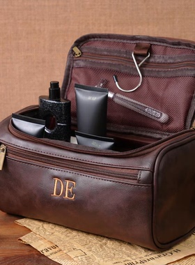 定制刺绣名字INS大容量男士洗漱包高级外出便携PU防水手提收纳包