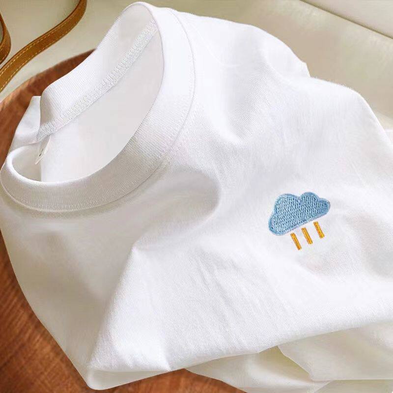 powersnail100%纯棉童装短袖t恤男女夏季新款刺绣小图案百搭简约