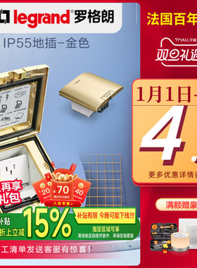 罗格朗地插插座隐藏式隐形全铜IP55防水超薄盖板五孔网络地面插座
