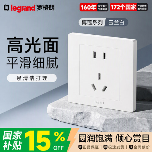 罗格朗白色白色五孔大气开关插座