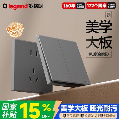 罗格朗艺术灰嵌入式墙壁开关插座