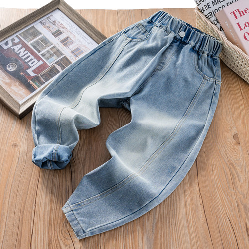 儿童2026春潮酷男女童牛仔弯刀裤百搭舒适潮酷休闲运动中大童长裤