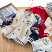 潮酷男女童2026春华棉对复棒球服舒适百搭时尚 中大童休闲外套