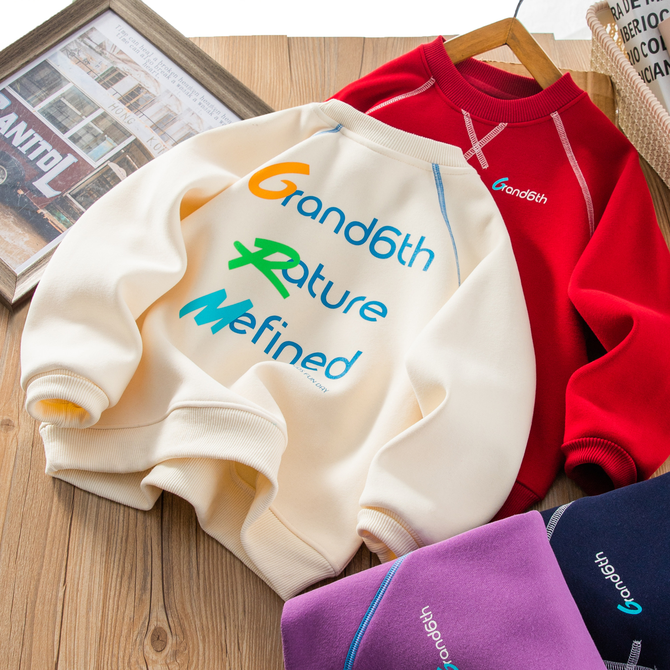 中大童2026冬活力童趣英文印花华棉奥粒绒麻丝卫衣潮酷百搭男女童,童装/婴儿装/亲子装,卫衣/绒衫,淘宝优惠券,粉丝福利购,淘宝优惠卷