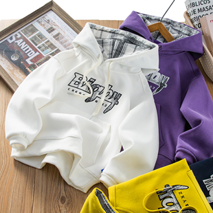 男女童2026春款不加绒字母袋鼠口袋潮酷帽衫舒适休闲中大童帽衫