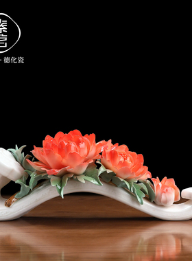 非遗手工牡丹瓷花如意摆件茶室装饰陶瓷轻奢高级感伴手礼物可定制