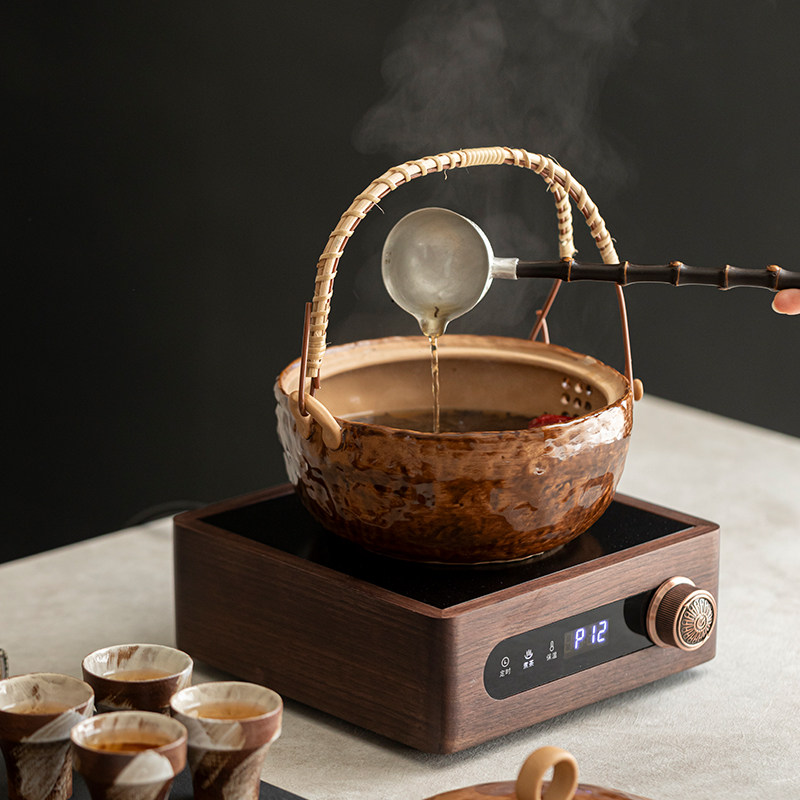 侘寂古法围炉煮茶碗煮茶壶果茶花茶白茶煮泡碗覆古茶壶黑晶炉套装