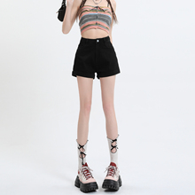 专柜牛仔短裤女夏薄款2025新款高腰黑色显瘦弹力梨型身材辣妹宽松