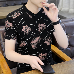 时尚 专柜小立领短袖 高端印花纯棉polo衫 T恤男夏季 潮流夏天上 新款