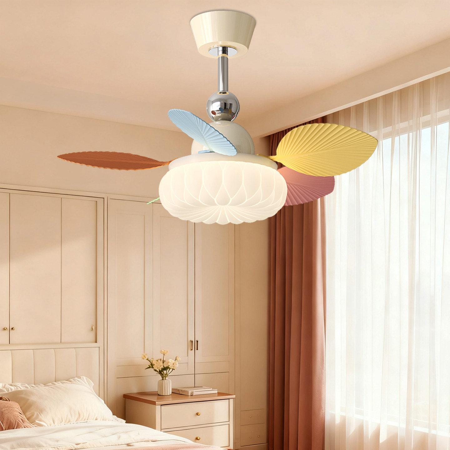 儿童房风扇灯现代时尚卡通卧室幼儿园吊扇风扇变频静音彩色吊扇灯