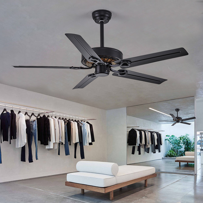 工业风吊扇 餐厅健身房天花板风扇复古铁叶超静音大风力电扇无灯
