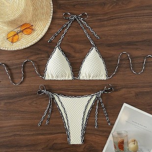 2025新款 比基尼泳衣女白色比坚尼沙滩bikini 黑色欧美性感三点式